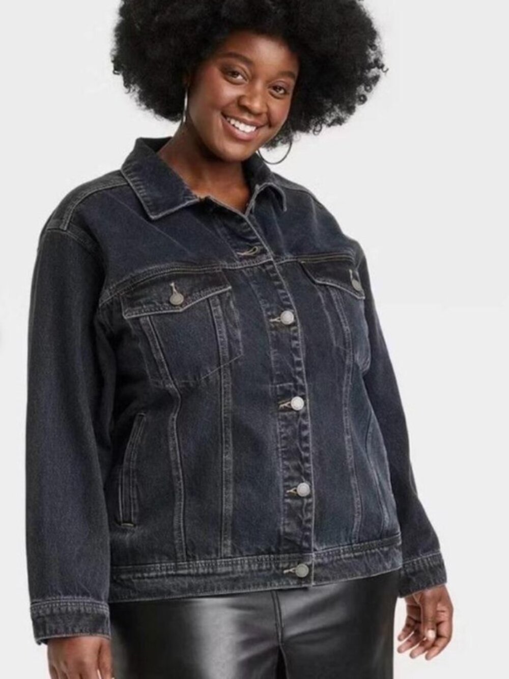 Women's 90s Baggy Trucker Jacket Black Wash Size L